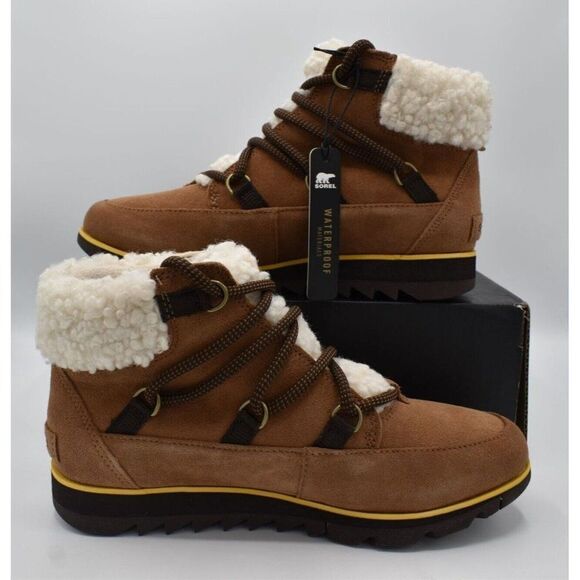 Sorel Womens Size 7 Harlow Lace Cozy Velvet Tan Blackened Brown Waterproof Boots - Picture 5 of 12